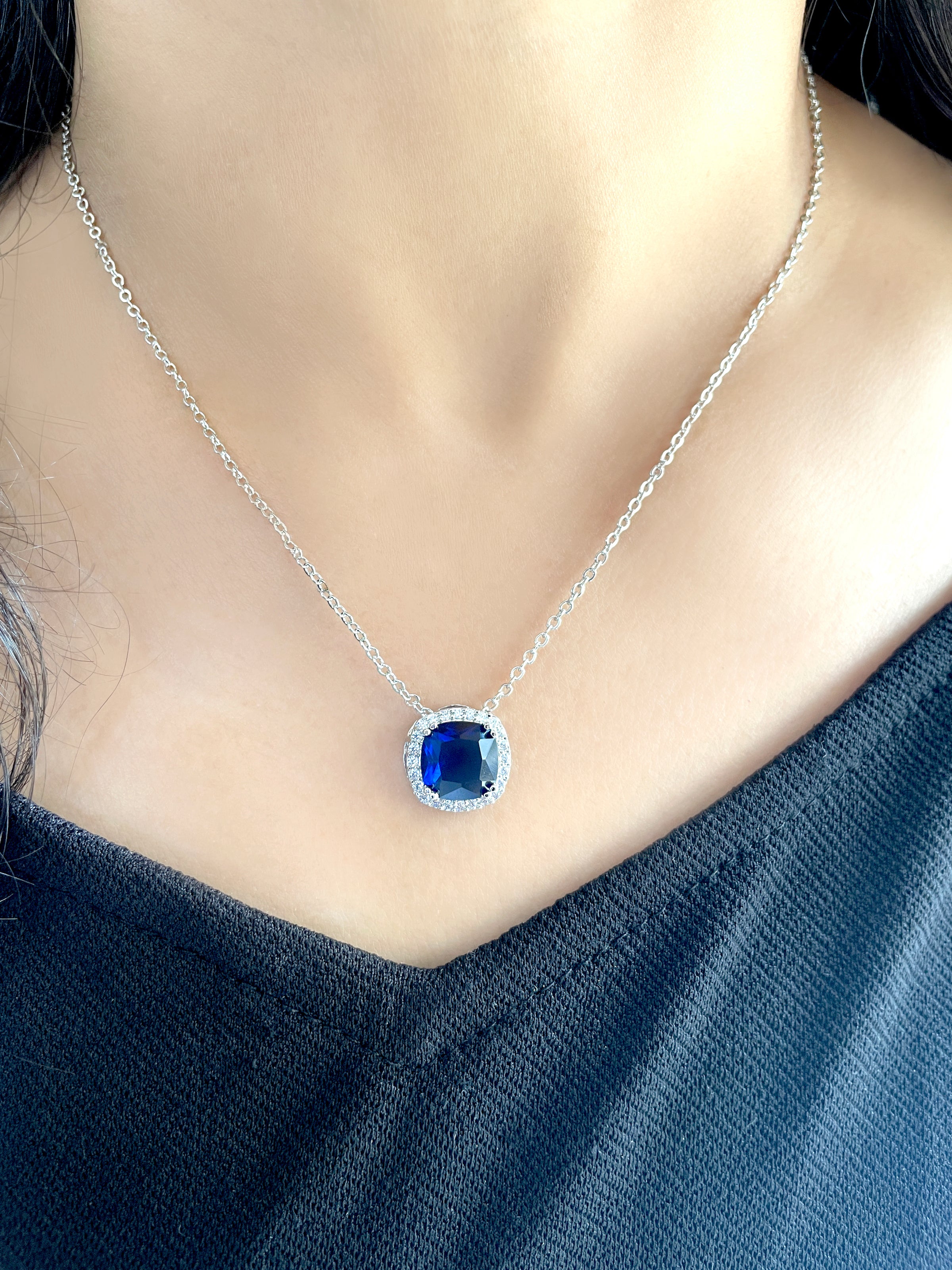 Cushion Diamond & Color Stone Pendant Set