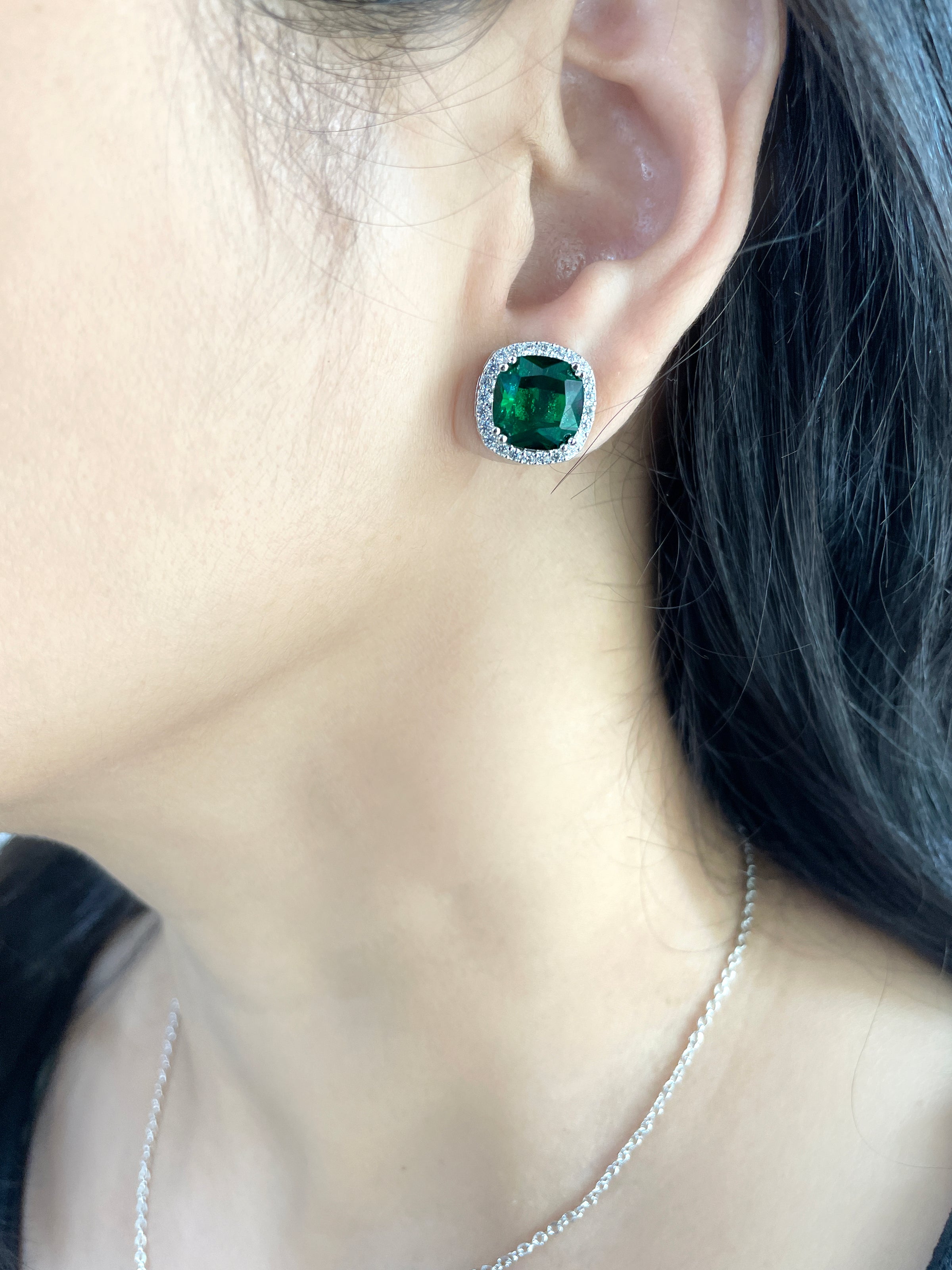 Cushion Diamond & Color Stone Pendant Set