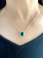 Cushion Diamond & Color Stone Pendant Set
