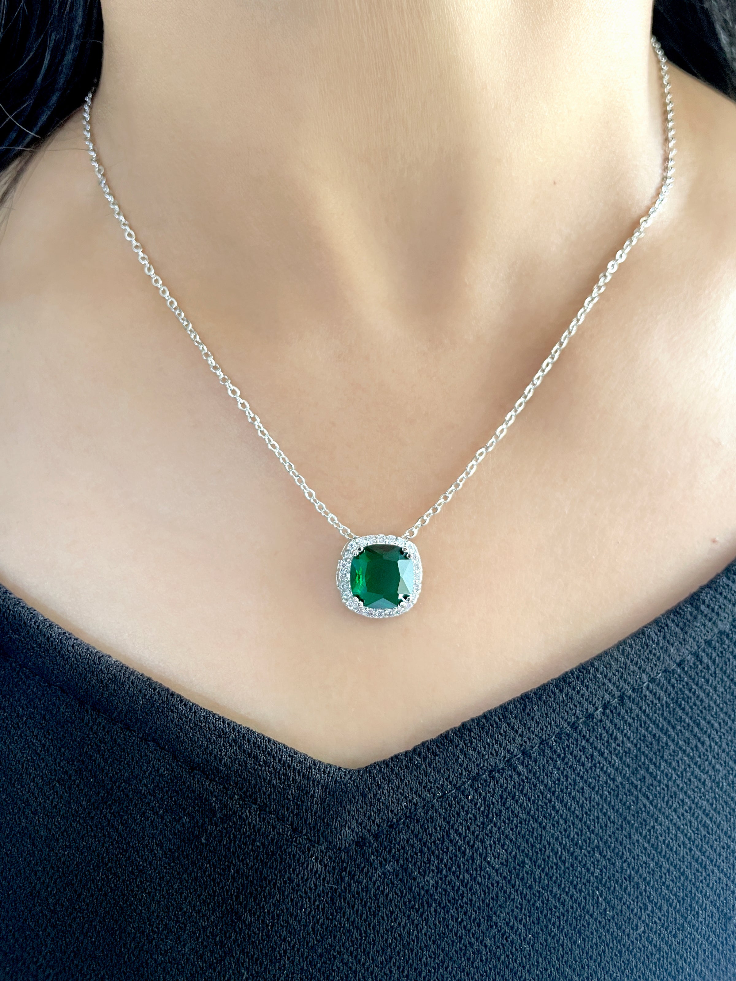 Cushion Diamond & Color Stone Pendant Set
