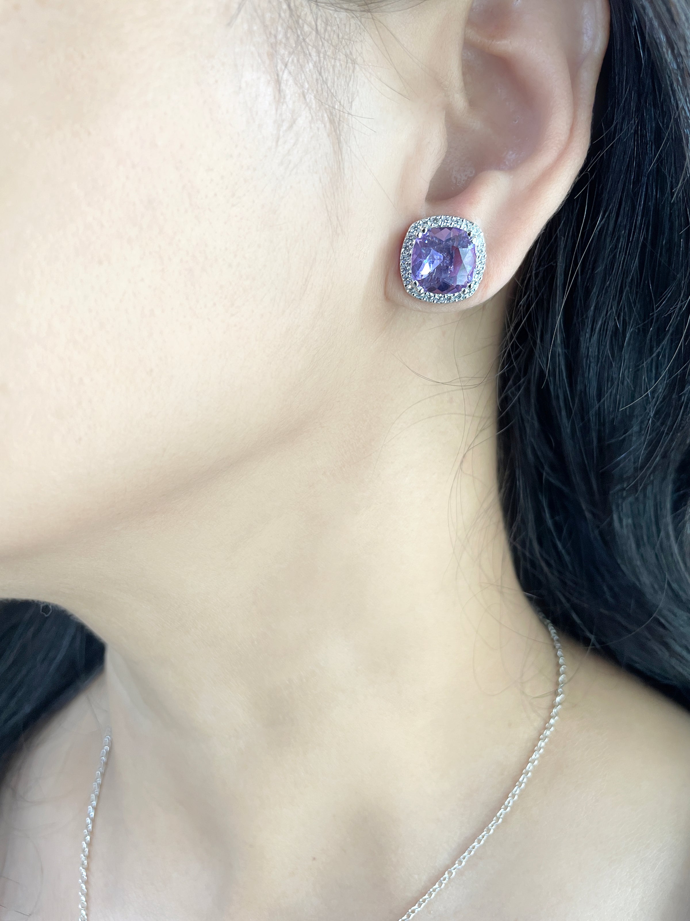 Cushion Diamond & Color Stone Pendant Set