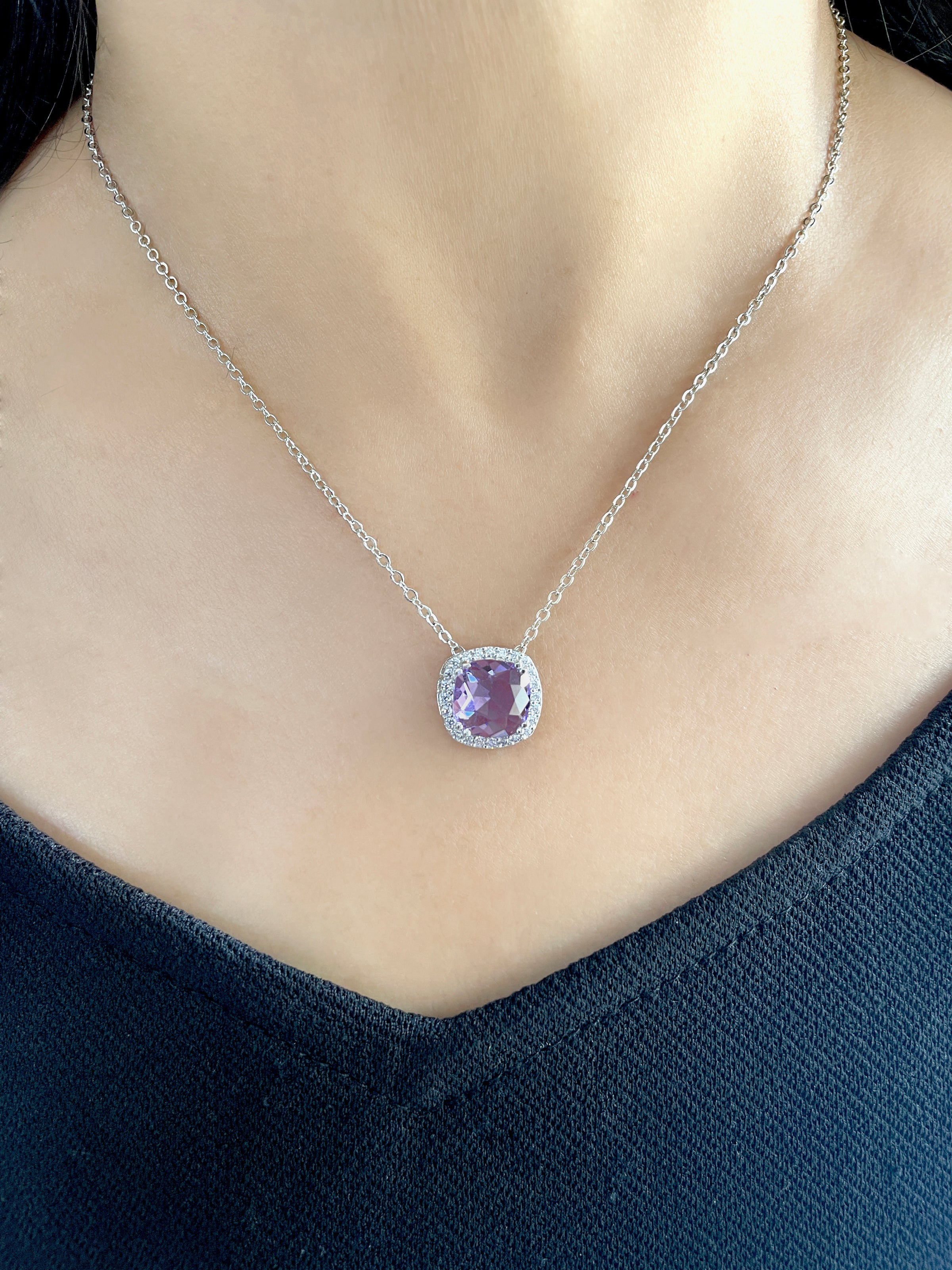 Cushion Diamond & Color Stone Pendant Set