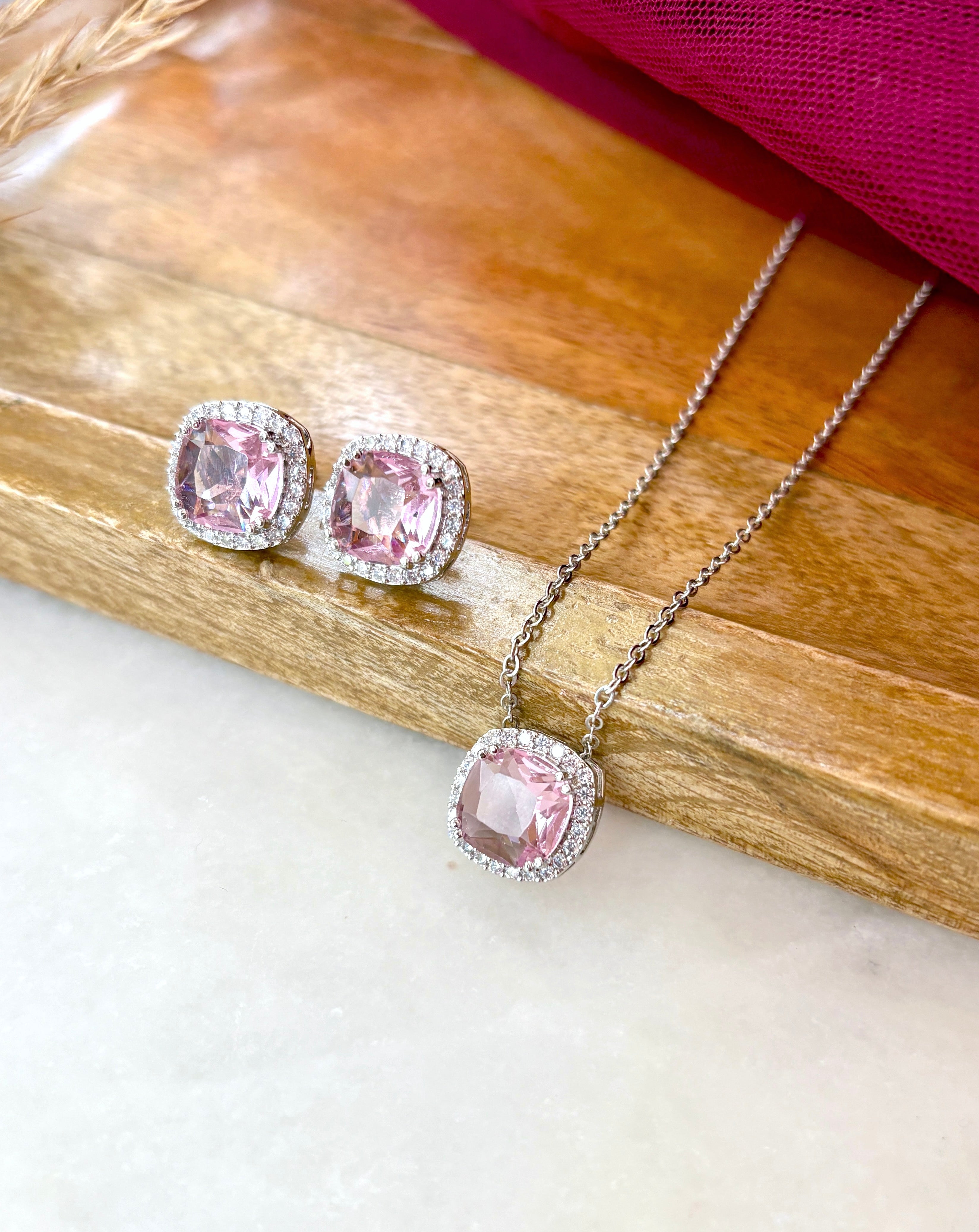 Cushion Diamond & Color Stone Pendant Set