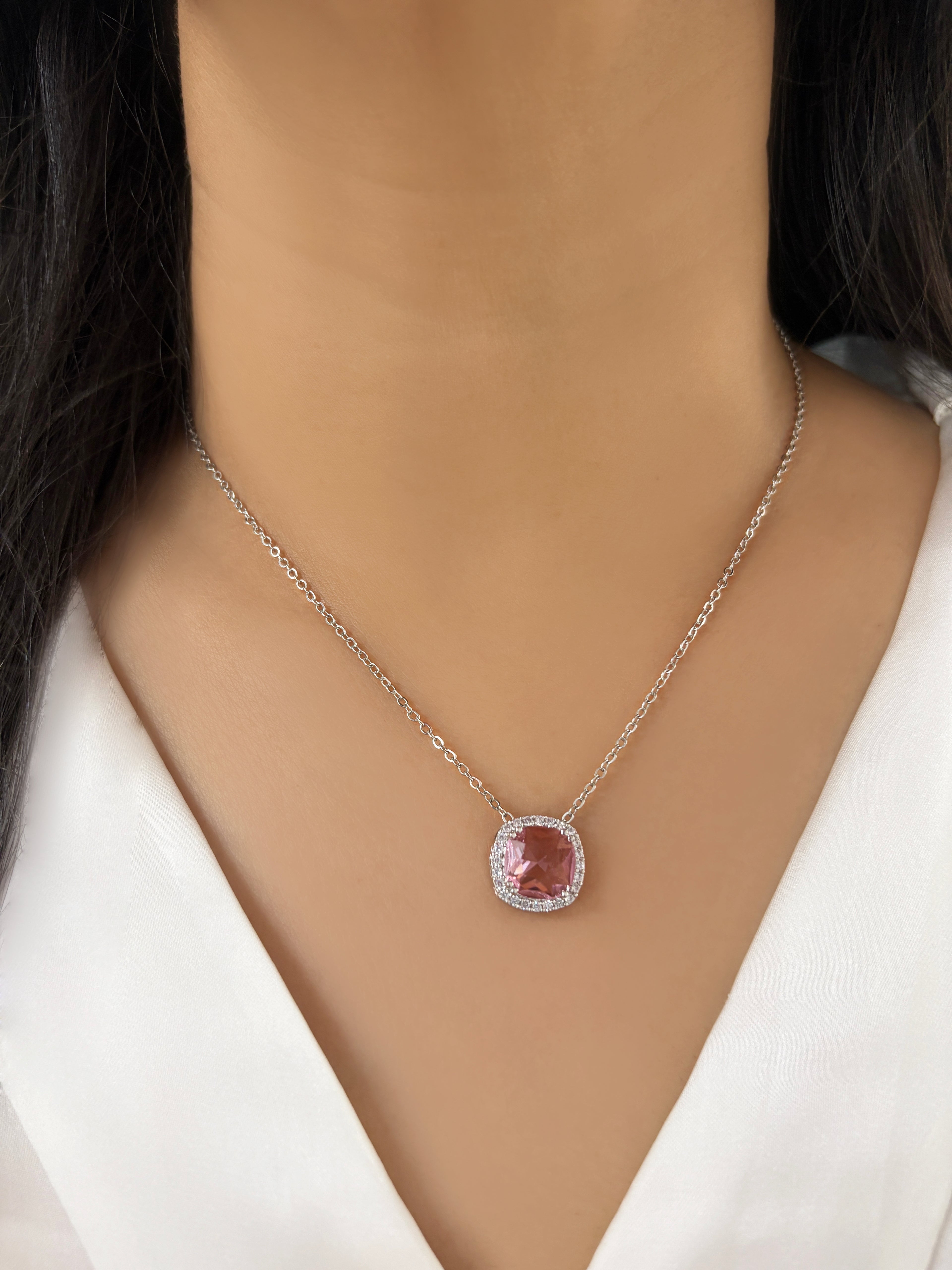 Cushion Diamond & Color Stone Pendant Set