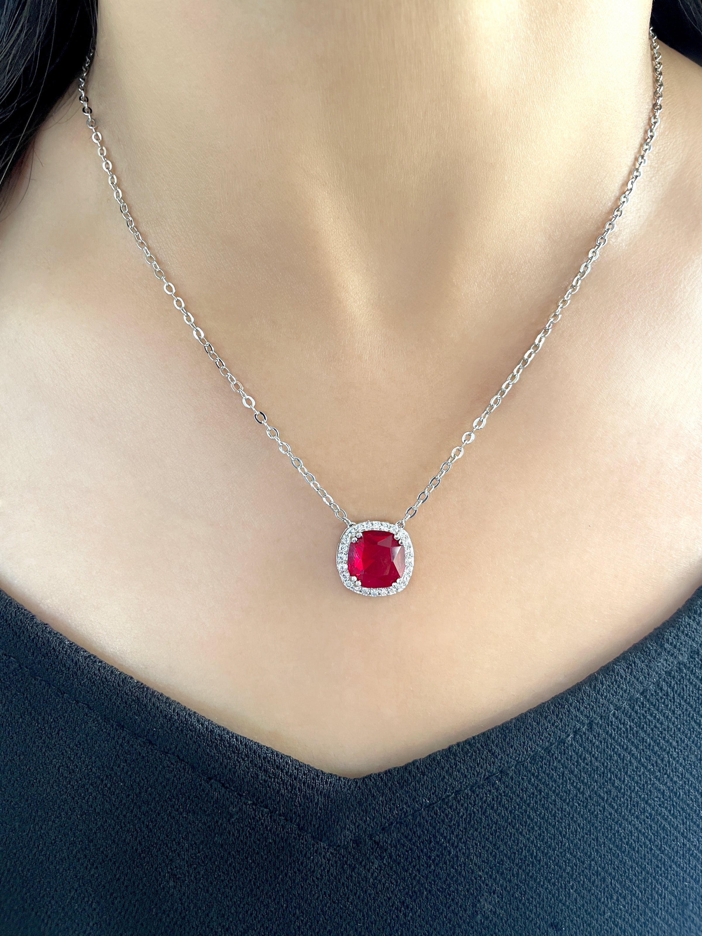 Cushion Diamond & Color Stone Pendant Set