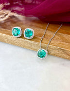 Cushion Diamond & Color Stone Pendant Set