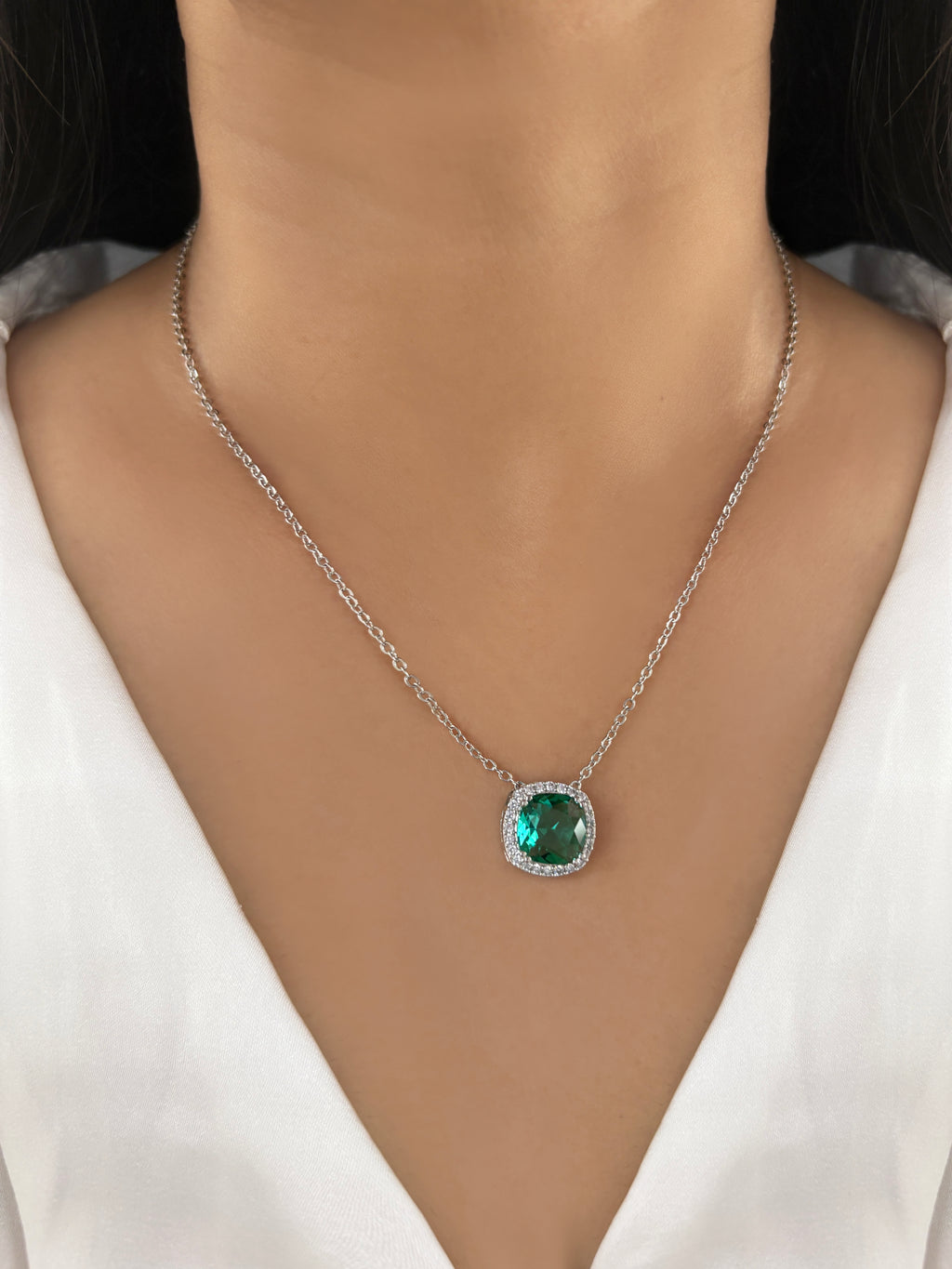 Cushion Diamond & Color Stone Pendant Set