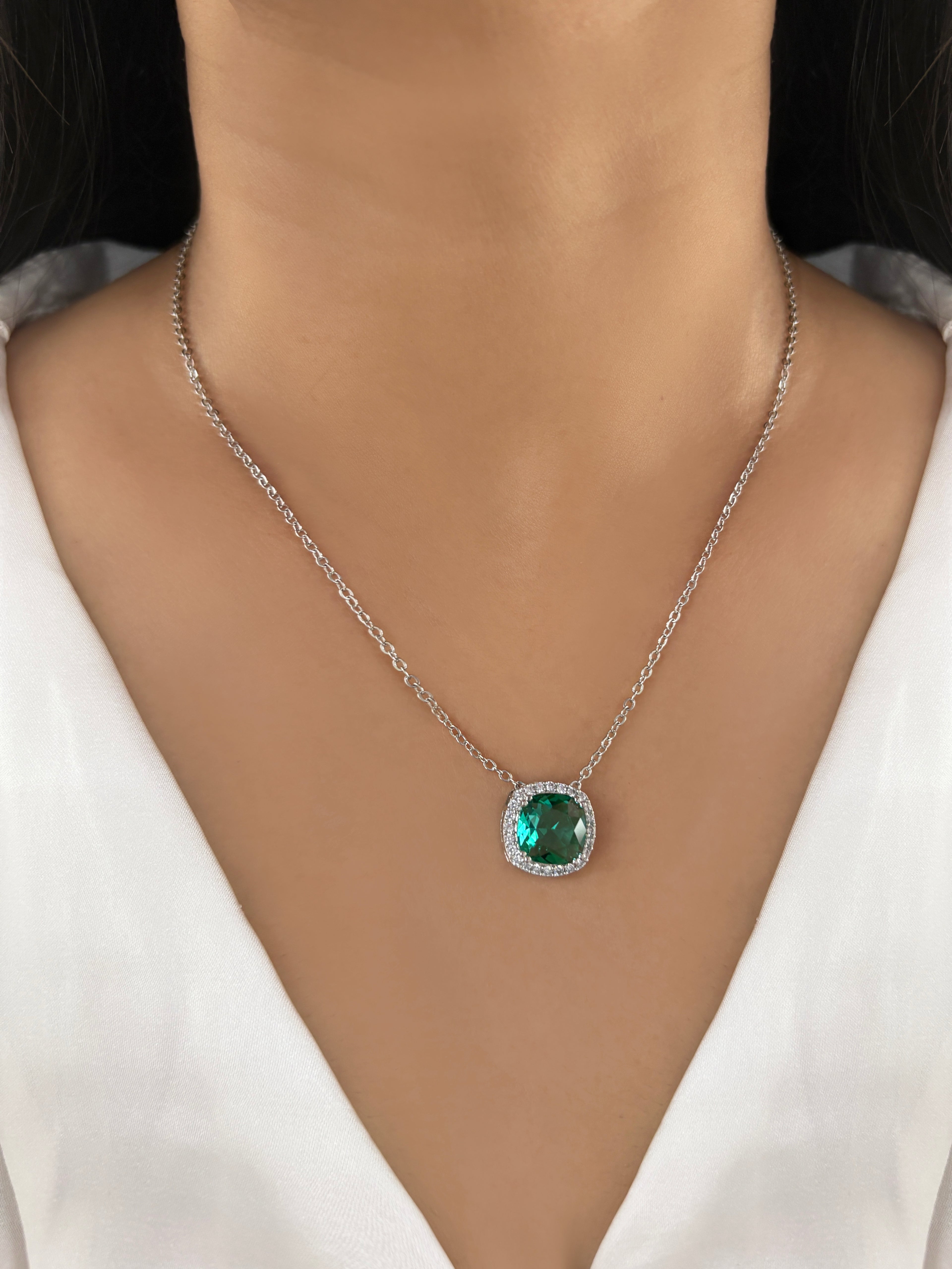 Cushion Diamond & Color Stone Pendant Set