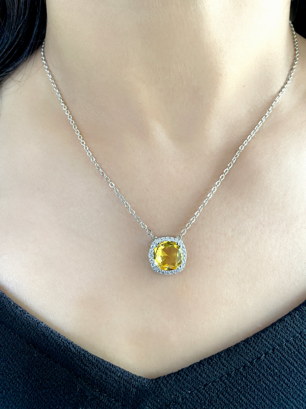 Cushion Diamond & Color Stone Pendant Set