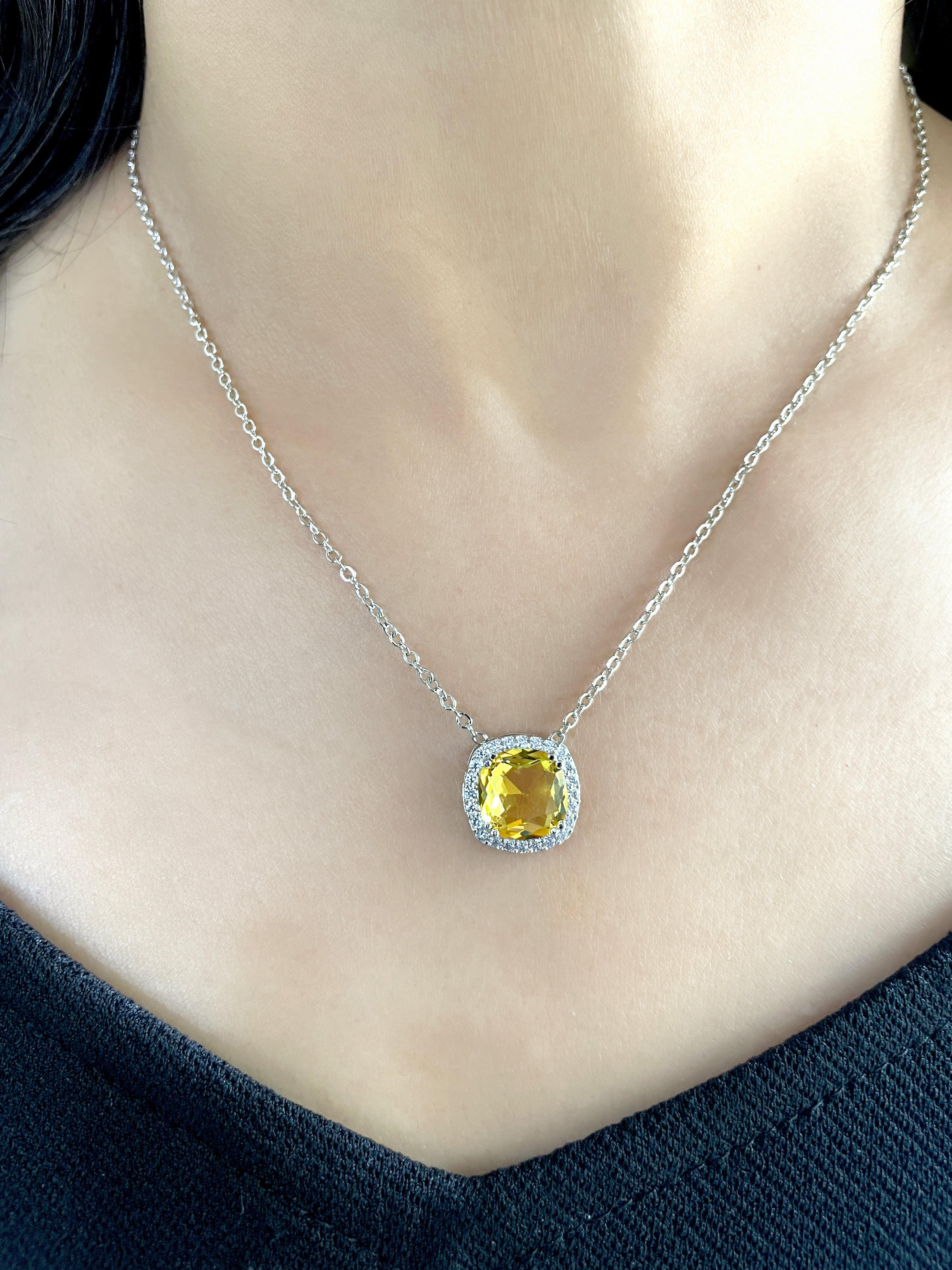 Cushion Diamond & Color Stone Pendant Set