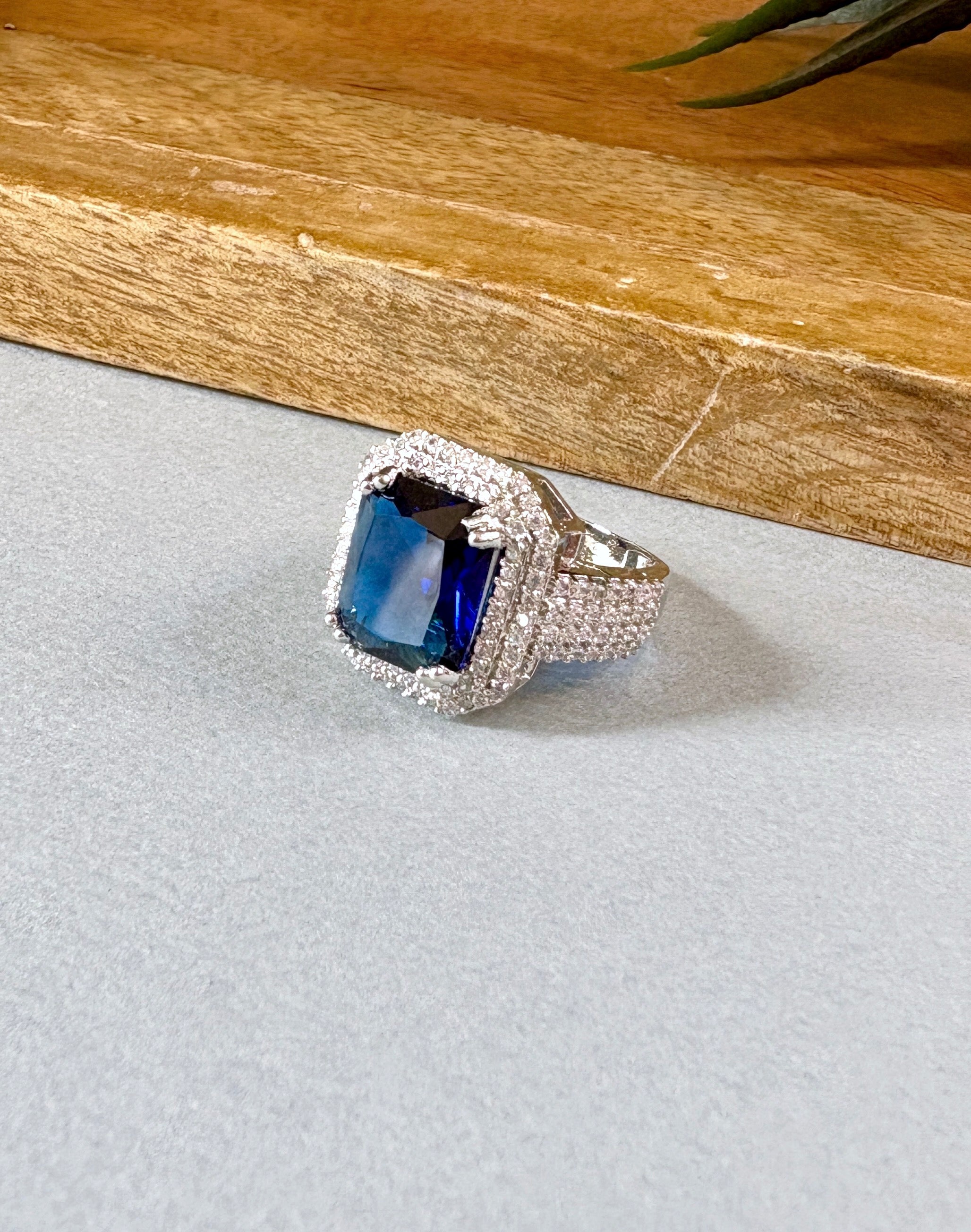 Emerald Color Stone & Diamond Ring