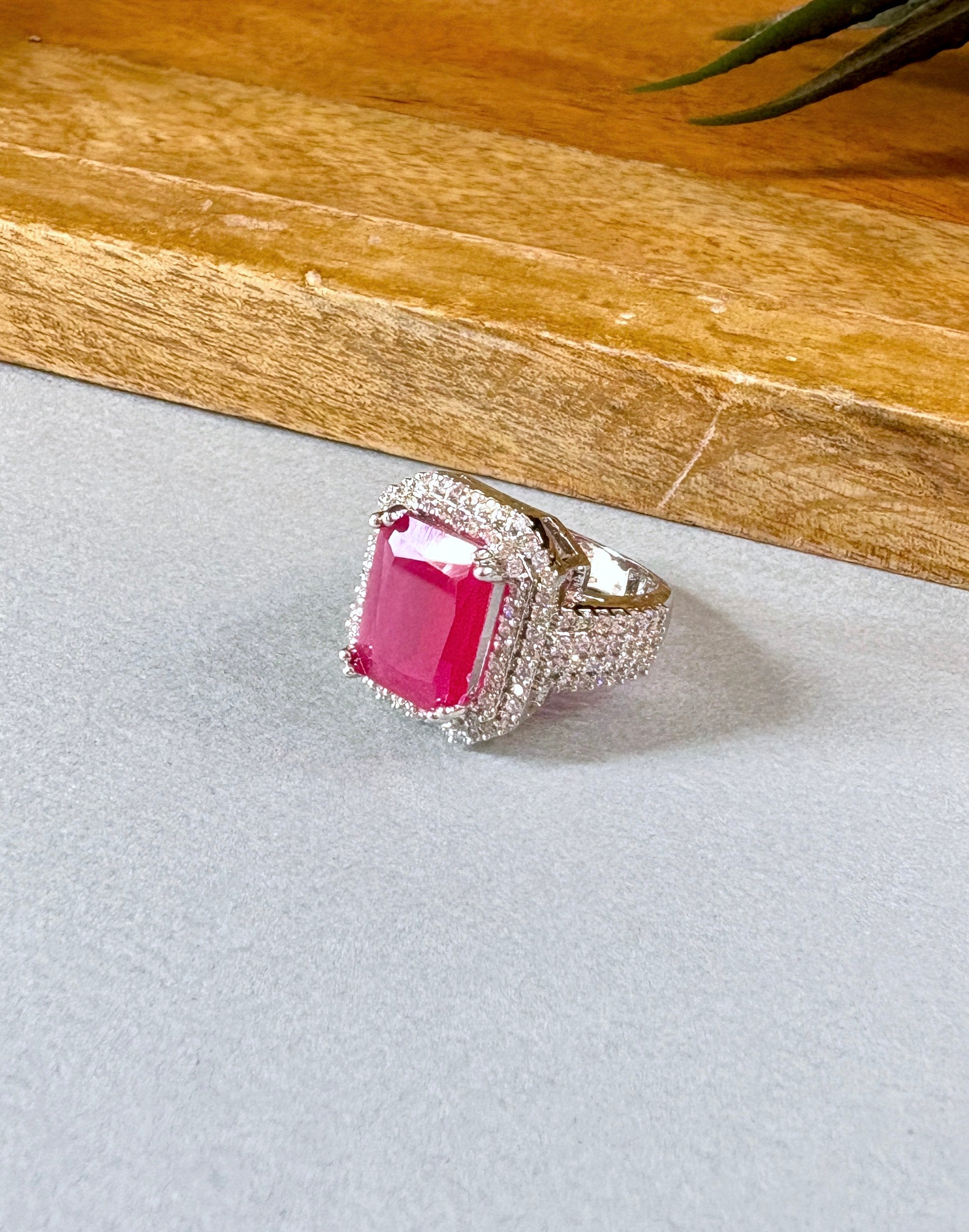 Emerald Color Stone & Diamond Ring